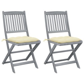 Folding garden chairs 2 pcs cushions solid acacia wood by vidaXL, Garden chairs - Ref: Foro24-3064553, Price: 142,09 €, Disco...