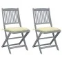 Folding garden chairs 2 pcs cushions solid acacia wood by vidaXL, Garden chairs - Ref: Foro24-3064553, Price: 133,37 €, Disco...