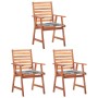 Sillas comedor de jardín 3 uds madera maciza acacia y cojines de vidaXL, Sillas de jardín - Ref: Foro24-3064361, Precio: 216,...