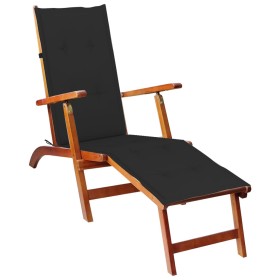 Tumbona de jardín con reposapiés y cojín madera maciza acacia de vidaXL, Tumbonas - Ref: Foro24-3064021, Precio: 139,98 €, De...