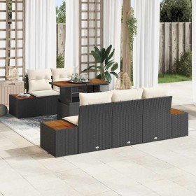Conjunto de Comedor de Jardín con cojín 6 pcs Negro y Beige