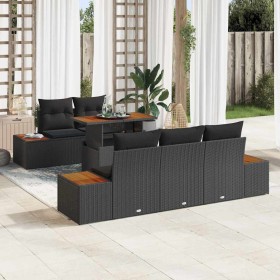 Conjunto de Comedor de Jardín con cojín 6 pcs Negro y Marrón