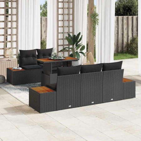 Conjunto de Comedor de Jardín con cojín 6 pcs Negro y Marrón