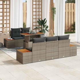 Conjunto de Comedor de Jardín con cojín 6 pcs Gris y marrón