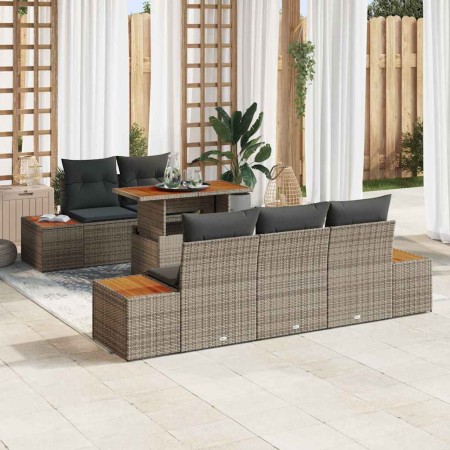 Conjunto de Comedor de Jardín con cojín 6 pcs Gris y marrón