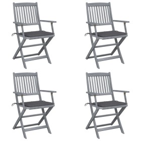 Klappbare Gartenstühle, 4 Stück, Kissen aus massivem Akazienholz von vidaXL, Gartenstühle - Ref: Foro24-3064509, Preis: 191,9...