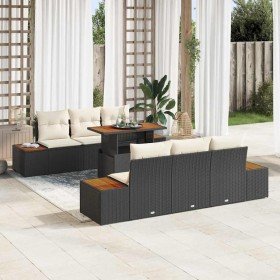 Conjunto de Comedor de Jardín con cojín 7 pcs Negro y Beige Conjunto de Comedor de Jardín con cojín 7 pcs Negro y Beige