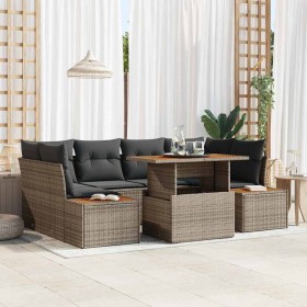 Conjunto de Comedor de Jardín con cojín 7 pcs Gris y marrón
