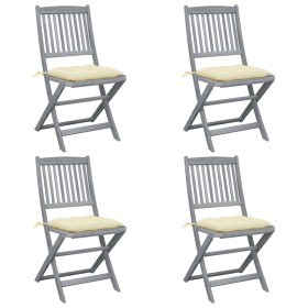 Folding garden chairs 4 pcs cushions solid acacia wood by vidaXL, Garden chairs - Ref: Foro24-3064580, Price: 209,84 €, Disco...