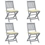 Klappbare Gartenstühle, 4 Stück, Kissen aus massivem Akazienholz von vidaXL, Gartenstühle - Ref: Foro24-3064580, Preis: 209,8...
