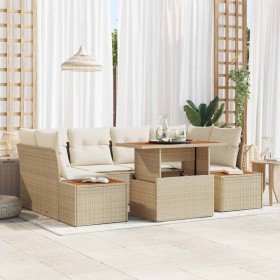 Conjunto de Comedor de Jardín con cojín 7 pcs Beige y Crema