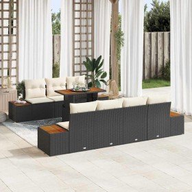 Conjunto de sofá de jardín con cojín 8 pcs Negro Poliratán Conjunto de sofá de jardín con cojín 8 pcs Negro Poliratán