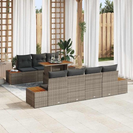 Conjunto de sofá de jardín con cojín 8 pcs Gris Poliratán
