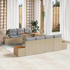 Conjunto de sofá de jardín con cojín 8 pcs Beige Poliratán Conjunto de sofá de jardín con cojín 8 pcs Beige Poliratán
