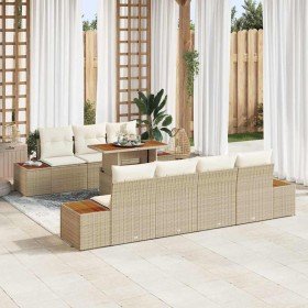 Conjunto de sofá de jardín con cojín 8 pcs Beige Poliratán