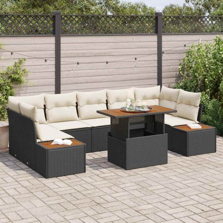 Conjunto de Comedor de Jardín con cojín 8 pcs Negro y Beige