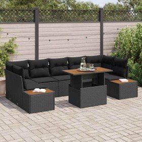 Conjunto de Comedor de Jardín con cojín 8 pcs Negro y Marrón
