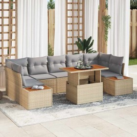 Conjunto de Comedor de Jardín con cojín 8 pcs Beige y gris