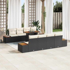 Conjunto de Comedor de Jardín con cojín 9 pcs Negro y Beige