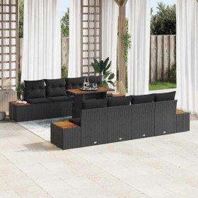 Conjunto de Comedor de Jardín con cojín 9 pcs Negro y Marrón