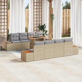 Conjunto de Comedor de Jardín con cojín 9 pcs Beige y gris