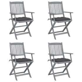 Folding garden chairs 4 pcs cushions solid acacia wood by vidaXL, Garden chairs - Ref: Foro24-3064524, Price: 184,02 €, Disco...