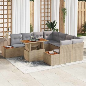 Conjunto de Comedor de Jardín con cojín 9 pcs Beige y gris
