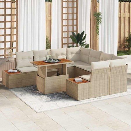 Conjunto de Comedor de Jardín con cojín 9 pcs Beige y Crema