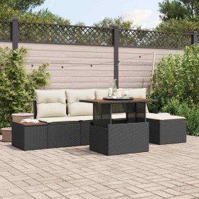 Conjunto de Comedor de Jardín con cojín 6 pcs Negro y Beige