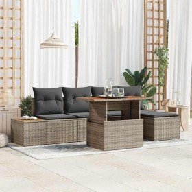 Conjunto de Comedor de Jardín con cojín 6 pcs Gris y marrón Conjunto de Comedor de Jardín con cojín 6 pcs Gris y marrón