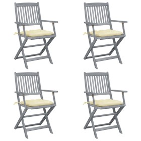 Klappbare Gartenstühle, 4 Stück, Kissen aus massivem Akazienholz von vidaXL, Gartenstühle - Ref: Foro24-3064526, Preis: 186,6...
