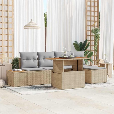 Conjunto de Comedor de Jardín con cojín 6 pcs Beige y gris
