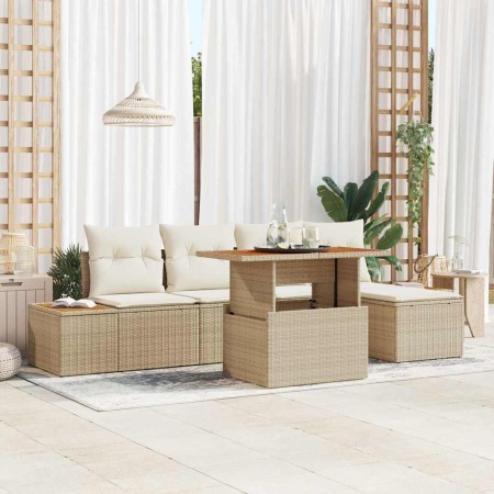 Conjunto de Comedor de Jardín con cojín 6 pcs Beige y Crema