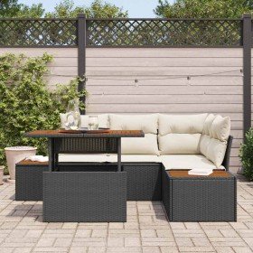 Conjunto de Comedor de Jardín con cojín 5 pcs Negro y Beige