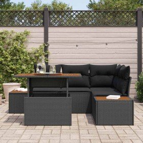 Conjunto de Comedor de Jardín con cojín 5 pcs Negro y Marrón Conjunto de Comedor de Jardín con cojín 5 pcs Negro y Marrón