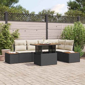 Conjunto de Comedor de Jardín con cojín 6 pcs Negro y Beige