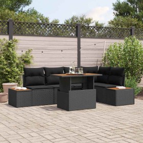 Conjunto de Comedor de Jardín con cojín 6 pcs Negro y Marrón