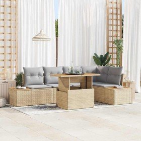 Conjunto de Comedor de Jardín con cojín 6 pcs Beige y gris