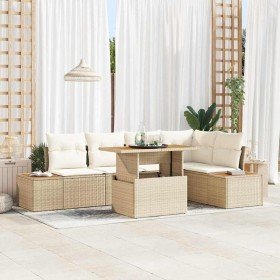 Conjunto de Comedor de Jardín con cojín 6 pcs Beige, Crema