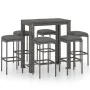 Garden bar furniture set, 7 pieces, with gray synthetic rattan cushions. by vidaXL, Garden sets - Ref: Foro24-3064785, Price:...