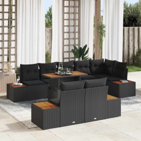 Conjunto de Comedor de Jardín con cojín 9 pcs Negro y Marrón