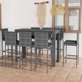 Muebles de bar de jardín 9 pzas ratán PE y cojines antracita de vidaXL, Conjuntos de jardín - Ref: Foro24-3064803, Precio: 66...