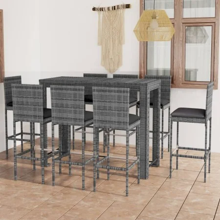 Muebles de bar de jardín 9 pzas ratán PE y cojines antracita de vidaXL, Conjuntos de jardín - Ref: Foro24-3064803, Precio: 66...