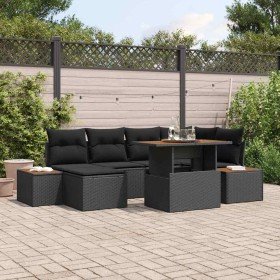 Conjunto de Comedor de Jardín con cojín 7 pcs Negro y Marrón Conjunto de Comedor de Jardín con cojín 7 pcs Negro y Marrón