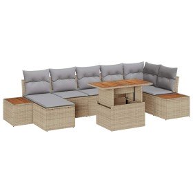 Conjunto de Comedor de Jardín con cojín 8 pcs Beige y gris