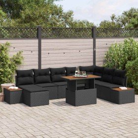 Conjunto de Comedor de Jardín con cojín 9 pcs Negro y Marrón Conjunto de Comedor de Jardín con cojín 9 pcs Negro y Marrón