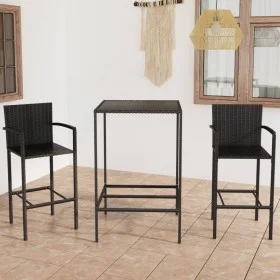 Mesa y taburetes altos jardín y cojines 3 pzas ratán PE negro de vidaXL, Conjuntos de jardín - Ref: Foro24-3064837, Precio: 2...