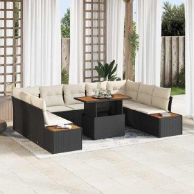 Conjunto de Comedor de Jardín con cojín 10 pcs Negro y Beige