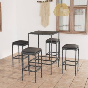 Gartentisch und Hochhocker 5 Stück graues synthetisches Rattan von vidaXL, Gartensets - Ref: Foro24-3064821, Preis: 207,73 €,...