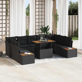 Conjunto de Comedor de Jardín con cojín 10 pcs Negro y Marrón